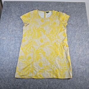 For Cynthia Yellow Beige Linen Blend Shift Dress Cap Sleeve Size XL Pockets